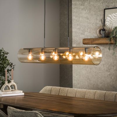 Lámpara colgante tubo 5L cristal ámbar / Negro ártico