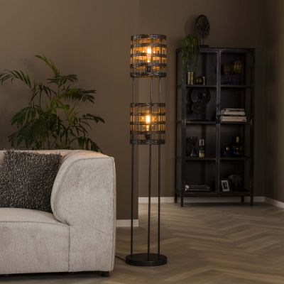 Lámpara de pie 2L persianas metal/Níquel negro