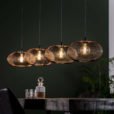 Lámpara colgante 4x Ø35 disco alambre cobre trenzado / Níquel negro