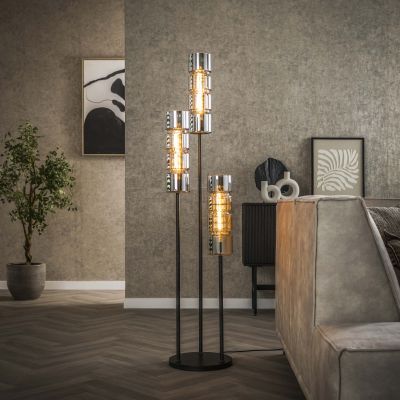 Lámpara de pie 3L cilindro escalonado cristal / Negro ártico