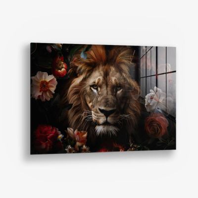 Lion in Flowers – Vidrio