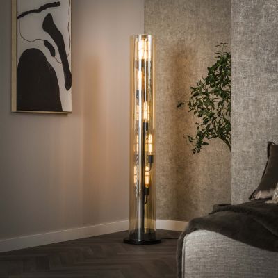 Lámpara de pie 5L tubo cristal ámbar / Negro ártico